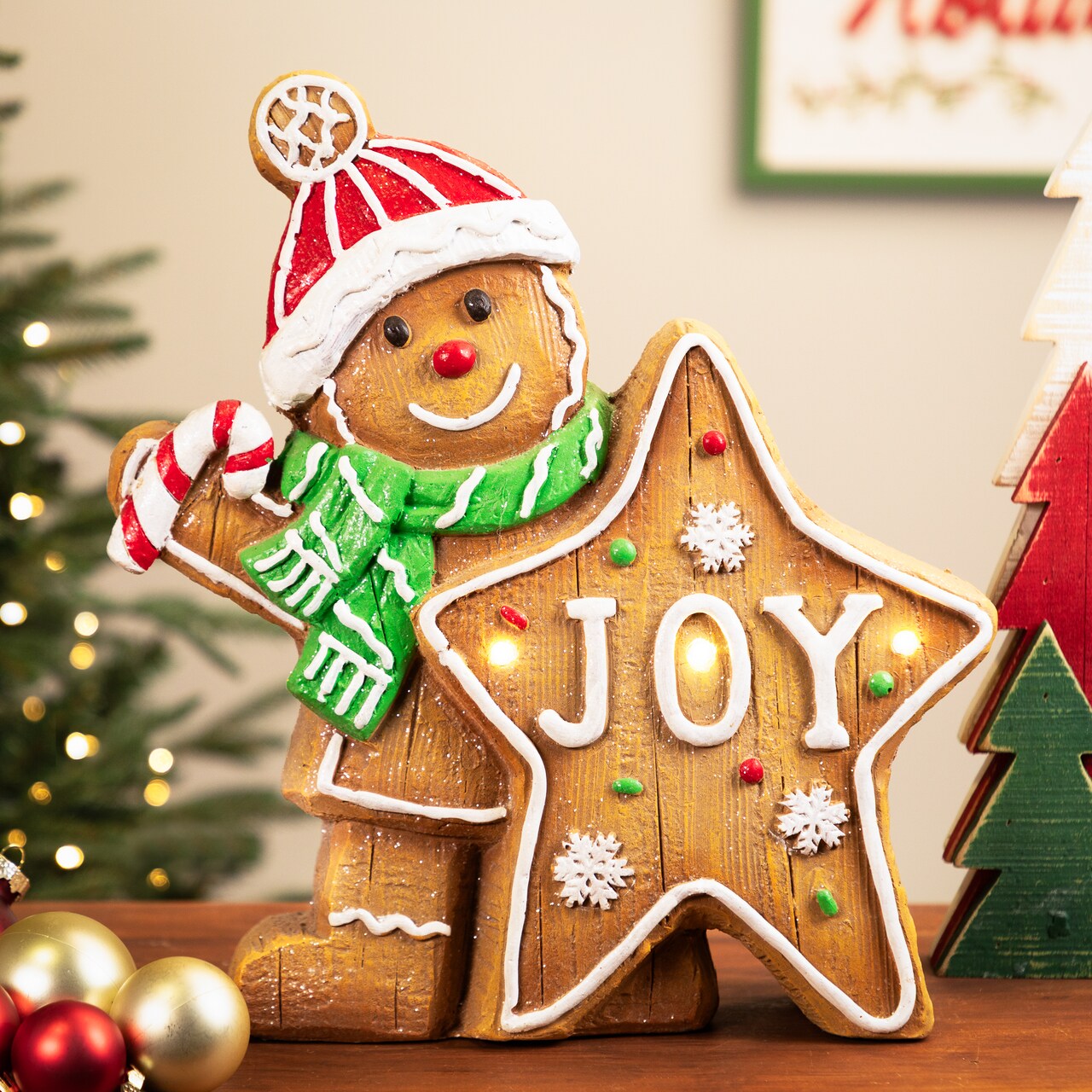Northlight Gingerbread Cookie Boy with Lighted "Joy" Star Christmas Decoration - 13.5"